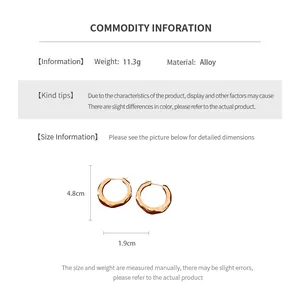 Size chart showing large hammered gold-plated hoop earrings with detailed measurements