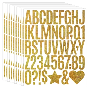 Golden glitter 2-inch alphabet and number sticker set for DIY gift bag decoration