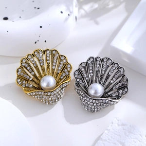 Vintage seashell pearl brooches in gold and silver finish with sparkling rhinestones