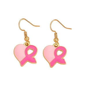 Ohrringe mit rosa Brustkrebs-Schleife aus Goldlegierung und Emaille-Herz-Finish
