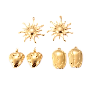 Retro 18k gold plated titanium steel charms including sun, strawberry and tulip pendants