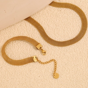 Elegant 18K gold plated stainless steel mesh chain necklace and bracelet set for women
