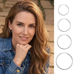 Classic Round Hoop Earrings Minimalist Copper White Gold Plated With Stainless Steel Earring Post For Women
