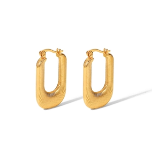 Boucles d'oreilles créoles en U en acier titane plaqué or 18 carats avec texture