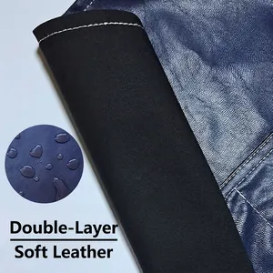 Grembiule impermeabile in pelle blu scuro con design a doppio strato e cuciture bianche