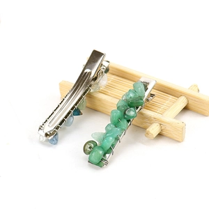 Handmade silver hair clips with natural green and blue crushed stone embellishments