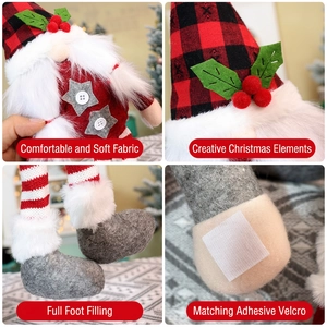 Christmas Gnome curtain tieback with red and black plaid hat and velcro fastener