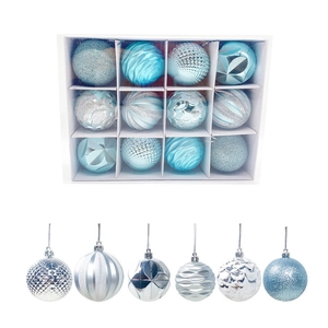 Blue and silver Christmas ball ornaments set with textured glitters and geometric patterns