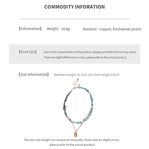 Detail specifications of aquamarine freshwater pearl necklace with length and weight info