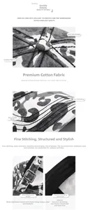 Detailed views of cotton camo baseball cap showing metal buckle and sweatband