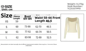Tableau des tailles détaillé pour le t-shirt ajusté à manches longues avec empiècement dentelle