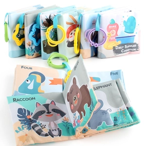 Washable baby cloth books set for early education with plastic rings and animal patterns