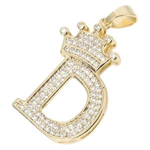 Hip hop style gold letter D crown pendant with iced out pave zircon on stainless steel chain