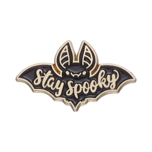 Broche en émail chauve-souris Stay Spooky noir et or pour accessoire de vêtement