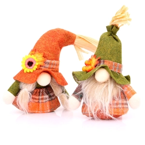 Harvest gnome plush dolls set with sunflowers and berries on white background