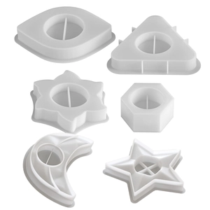 6-piece geometric silicone molds for resin candle holders, star moon and hexagon shapes