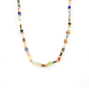 Colorful Natural Stone Beaded Necklace Bohemian Titanium Steel Spacers Elegant Versatile Jewelry For Women