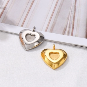 Heart Pendant Charms Double Layer Concave Stainless Steel For Jewelry Making DIY Necklaces Earrings Polished Sweet