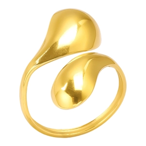 Minimalist 304 stainless steel open ring featuring a double teardrop design in gold finish