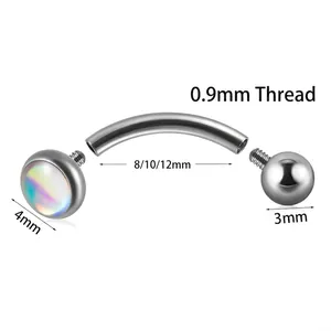 G23 titanium curved barbell eyebrow ring with internal threading and opal ball design
