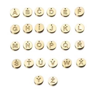 26-piece set of 12mm stainless steel A-Z alphabet charms with mirror gold finish for DIY