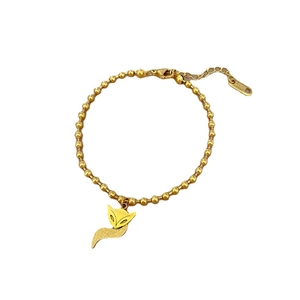 Polished gold beaded bracelet with fox pendant made of durable stainless steel