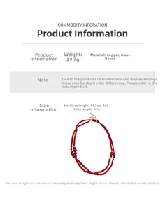 Detailed size chart for red double-layer glass bead necklace with copper clasp info