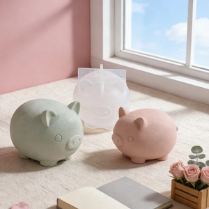 DIY silicone mold set for creating cute pig-shaped resin or plaster piggy banks