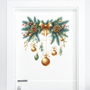 Christmas Wall Sticker PVC Self Adhesive Wreath Bow Pine Cone Ball Festive Home Decoration For Door Living Room