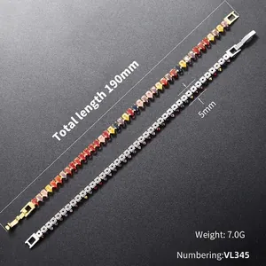 Luxury multi-color heart-shaped crystal bracelet in gold and silver plating