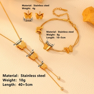 18k gold plated stainless steel butterfly necklace bracelet and earrings jewelry set