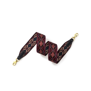 Ethnic geometric patterned wide replacement shoulder strap for crossbody bags with gold clips
