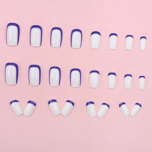 Morandi style French press-on nails set with purple smile lines and white base