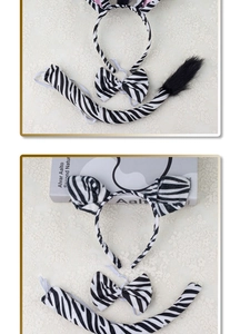 Detail of zebra costume set with plush ears headband bowtie and tail for kids
