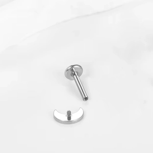 F136 titanium moon shaped internally threaded labret stud piercing jewelry in silver