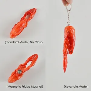 Colgante de cangrejo realista en estilos de llavero, imán y modelo estándar color naranja
