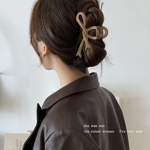 Large mocha brown bow hair claw clip for elegant women's updo hairstyles in matte finish