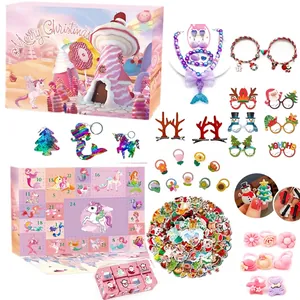 24-day Christmas advent calendar set with unicorn jewelry and holiday hair accessories