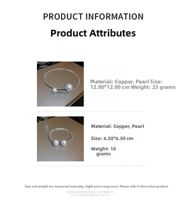 Size chart for copper and pearl necklace and bracelet set with detailed dimensions
