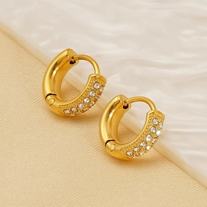 Elegant 18K gold plated stainless steel hoop earrings with double row crystal rhinestones