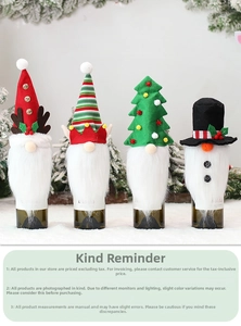 Detail view of 4-pack Christmas gnome wine bottle covers with gnome and snowman designs