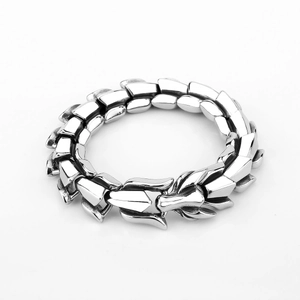 Punk style silver stainless steel dragon bone chain bracelet with dragon head clasp