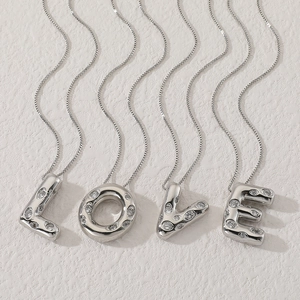 Fashion Copper Zirconia Letter Pendant Necklace For Women Silver Alphabet Initial Pendant O-chain Necklace Personalized Jewelry