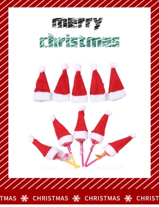 Mini red and white non-woven Christmas hats used as lollipop toppers and festive decor
