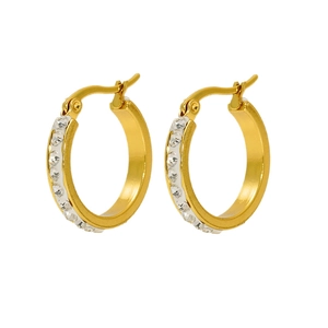 Elegant 18k gold plated titanium steel hoop earrings featuring small zircon stones