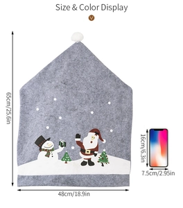 Detailed size and color display of grey Christmas chair cover with snowman print patterns