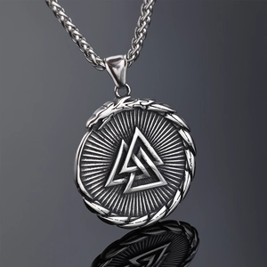 Nordic Viking necklace with stainless steel Valknut pendant and wheat chain accessory