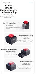 Detail view of acrylic rose jewelry box with Best Wishes drawer for necklaces