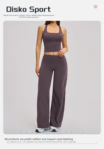 Λεπτομέρεια μωβ σετ γιόγκα με crop top και φαρδύ παντελόνι με ψηλή μέση και ύφασμα