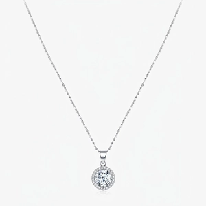 925 Sterling Silver Necklace With Round Halo Pendant Cubic Zirconia Classic Wedding Engagement Jewelry For Women